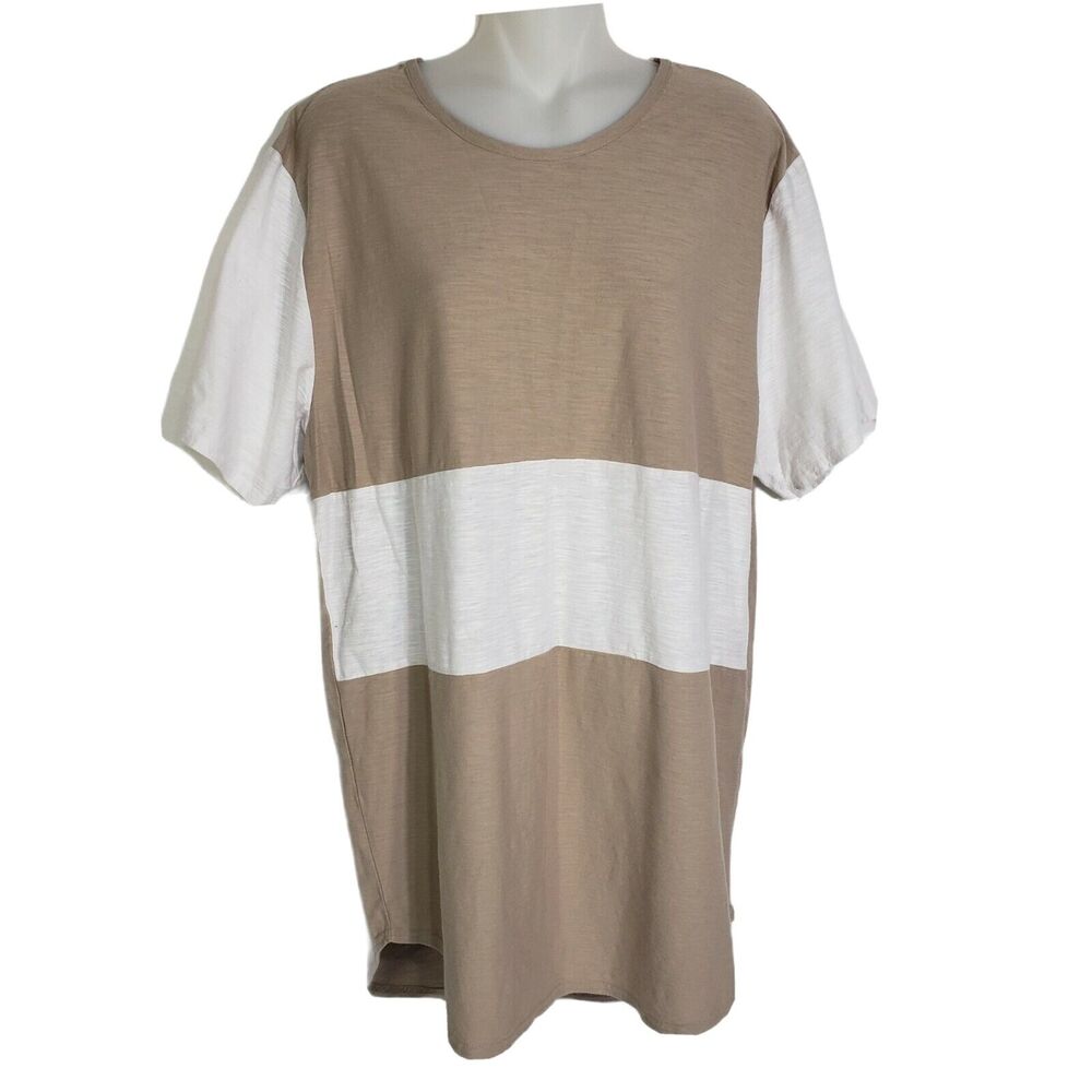 Elwood Mens Shirt Size Medium Color Block Curved Hem Tee Sand White Short Sleeve